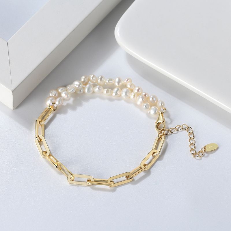 Wholesale Elegant Simple Style Round Sterling Silver Beaded Plating 14k Gold Plated White Gold Plated Bracelets