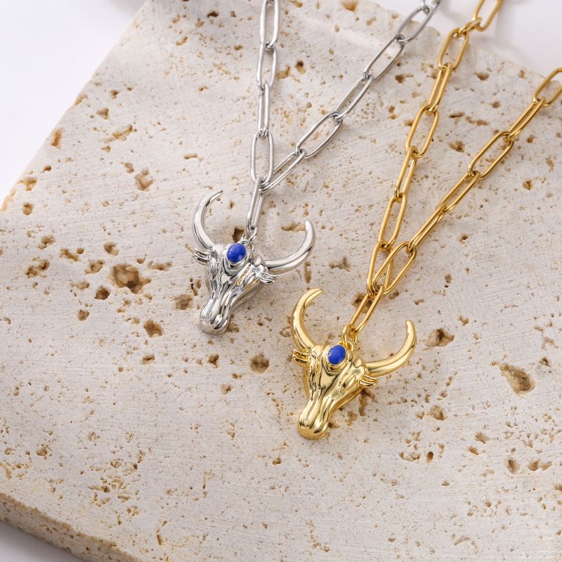 Retro Classic Style Cattle Copper Enamel Plating 18k Gold Plated Pendant Necklace