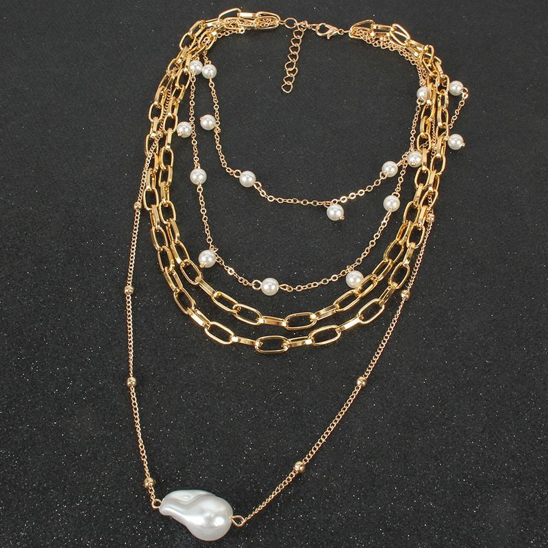 Élégant Couleur Unie Perles Artificielles Alliage De Gros Collier En Couches