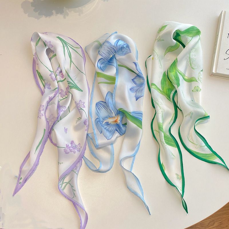 Women's Ig Style Simple Style Flower Satin Printing Silk Scarf