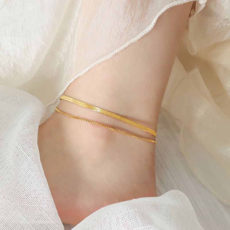 Wholesale Jewelry Elegant Basic Solid Color Titanium Steel 18k Gold Plated Anklet