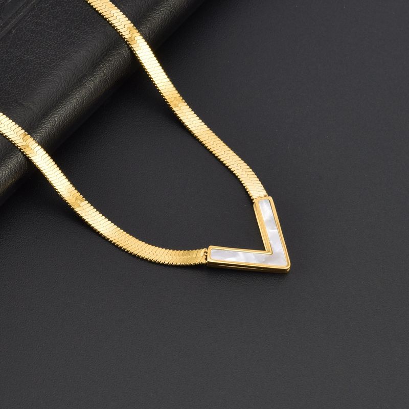 Titan Stahl Einfacher Stil Inlay V-Form Zirkon Halskette Mit Anhänger