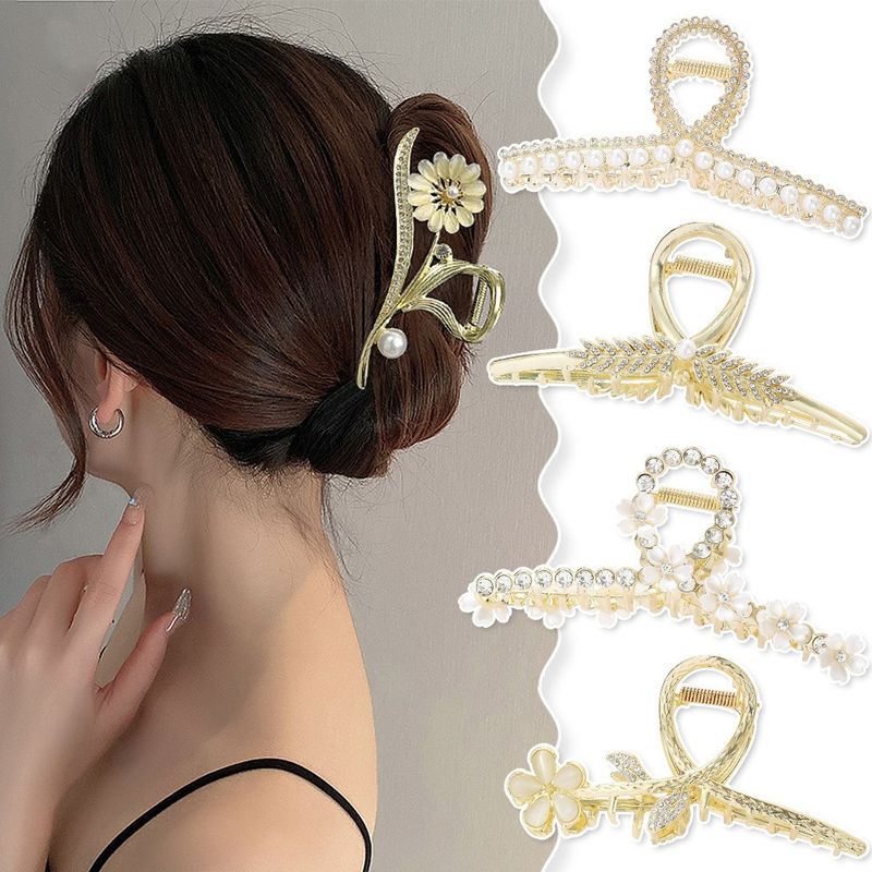Dulce Flor Metal Embutido Perlas Artificiales Diamantes De Imitación Garras De Pelo