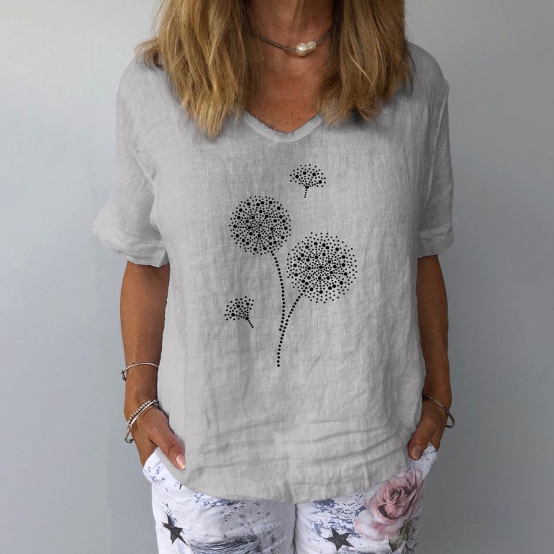 Women's T-shirt Short Sleeve T-shirts Printing Patchwork Casual Dandelion