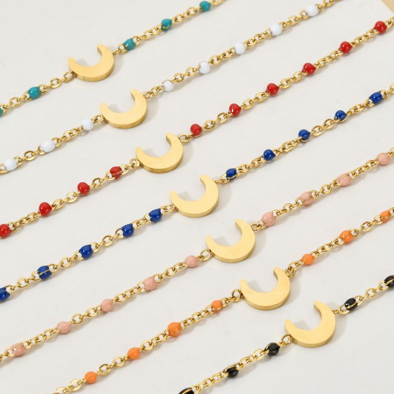 Bohémien Lune Acier Inoxydable Émail Placage Bracelets