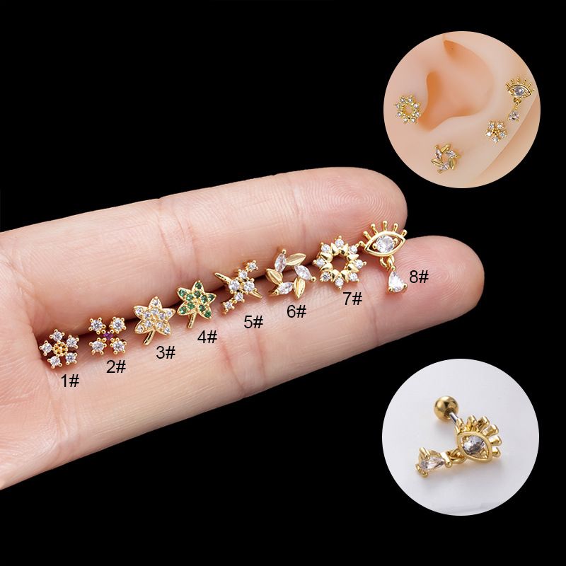 1 Piece Ear Cartilage Rings & Studs IG Style Star Eye Flower Copper Plating Inlay Zircon