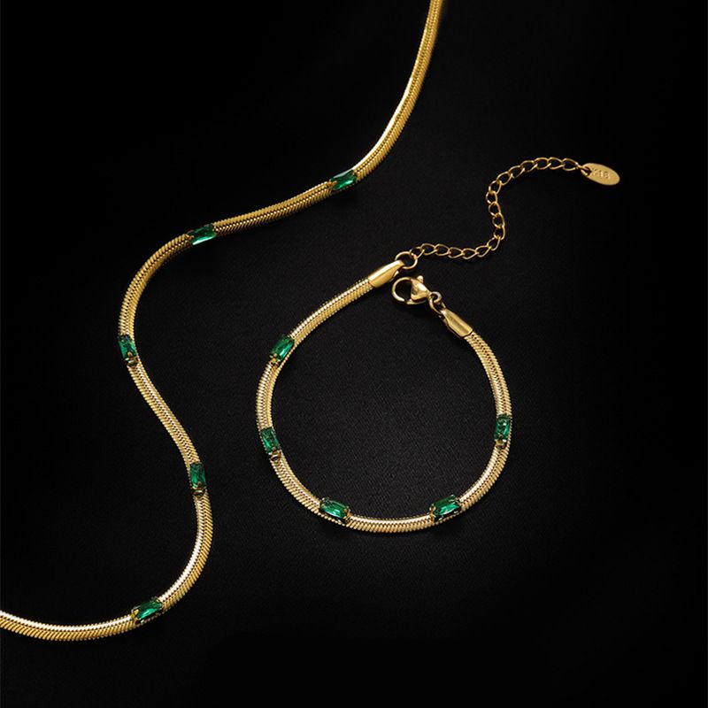Edelstahl 304 18 Karat Vergoldet Einfacher Stil Überzug Inlay Quadrat Künstliche Strasssteine Halskette