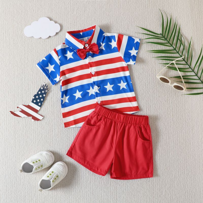 Independence Day Casual American Flag Printing Cotton Boys Clothing Sets