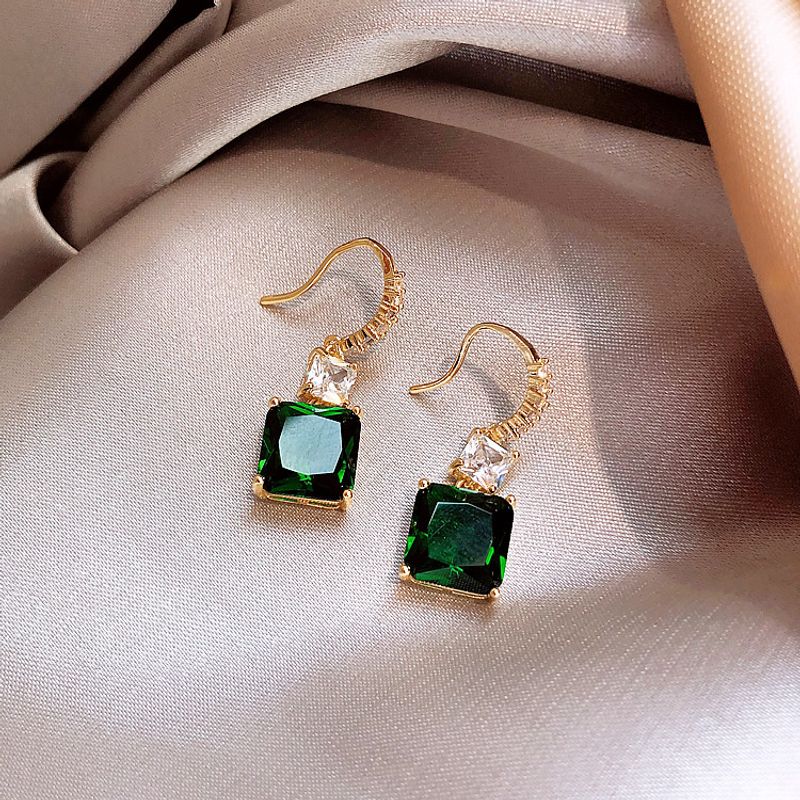 Elegant Retro Square Alloy Inlay Rhinestones Women's Drop Earrings