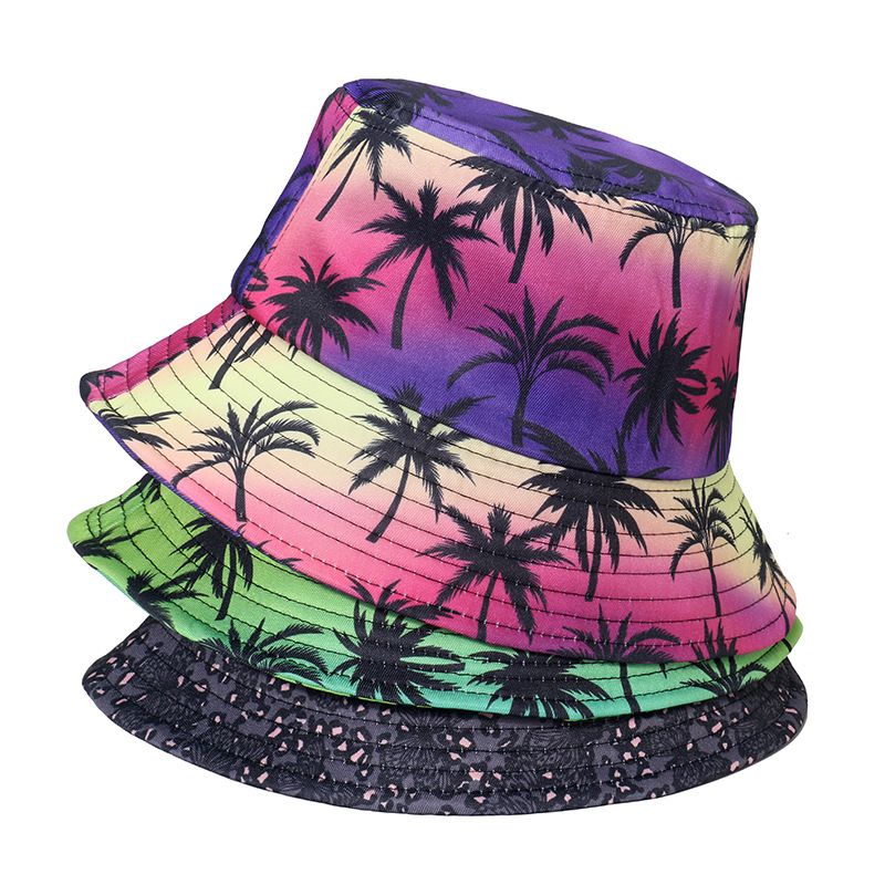 Women's Streetwear Coconut Tree Printing Flat Eaves Bucket Hat