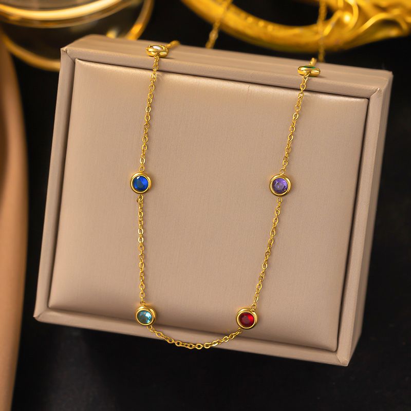 304 Stainless Steel 18K Gold Plated Original Design Plating Multicolor Artificial Rhinestones Necklace