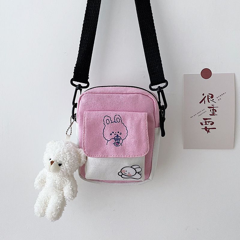 Mujeres Pequeña Lienzo Animal Bloque De Color Básico Estilo Preppy Cuadrado Cremallera Bolsa De Hombro Bolsa De Lona Bolso Bandolera