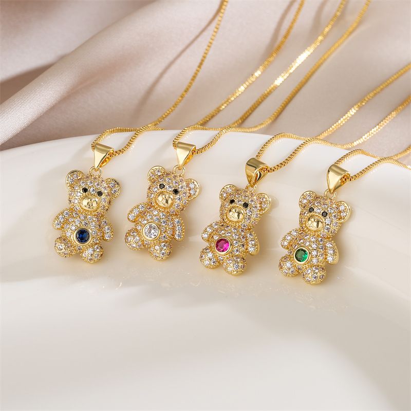 Décontractée Mignon Ours Le Cuivre Plaqué Or Zircon Pendentif En Masse