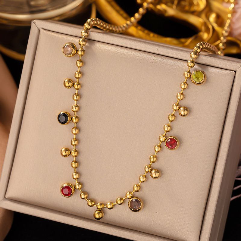 Acero Inoxidable 304 Chapados en oro de 18k Estilo Vintage Estilo Simple Enchapado Embutido Ronda Diamantes De Imitación Artificiales Collar