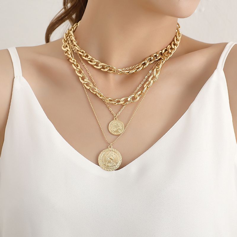 Hip-hop Retro Streetwear Round Alloy Plating Women's Layered Necklaces