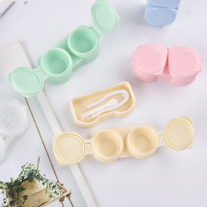 Simple Macaron Color Contact Lens Case Adorable Color Press Flip Design Cosmetic Contact Lenses Companion Box