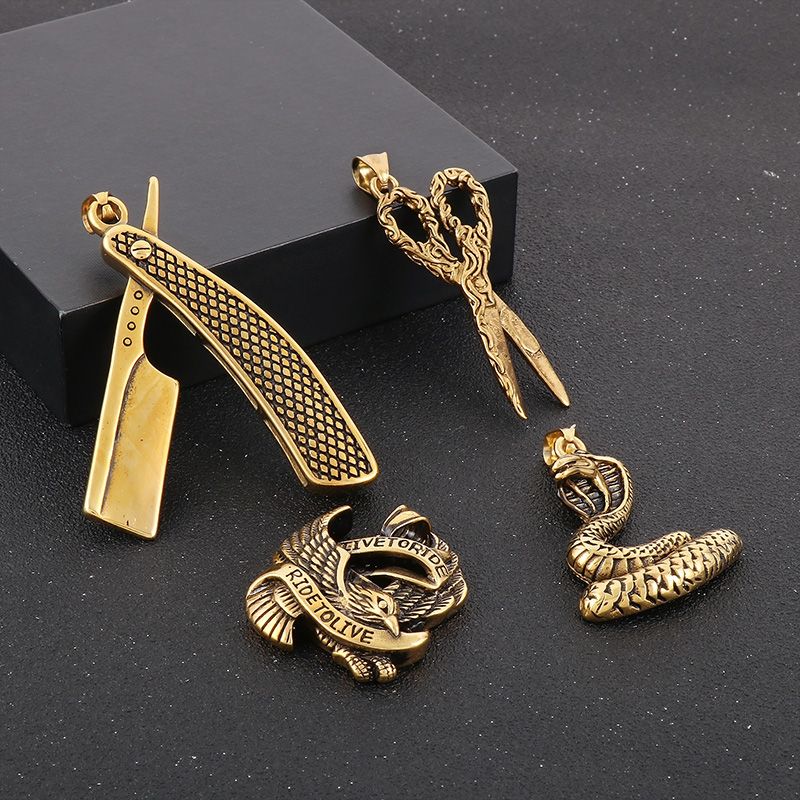 1 Piece Stainless Steel 18K Gold Plated Scissors Snake Eagle