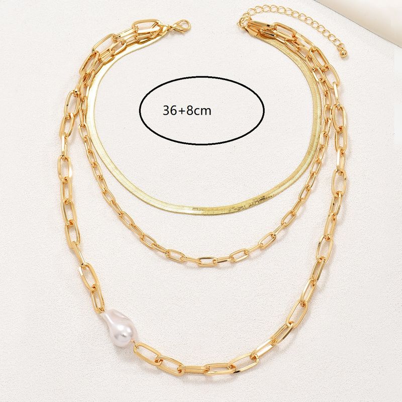 Wholesale Jewelry Elegant Geometric Iron Artificial Pearls Inlay Layered Necklaces
