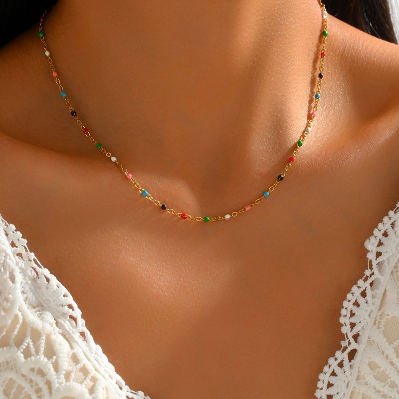 201 Stainless Steel 18K Gold Plated Casual Simple Style Beaded Plating Colorful Necklace