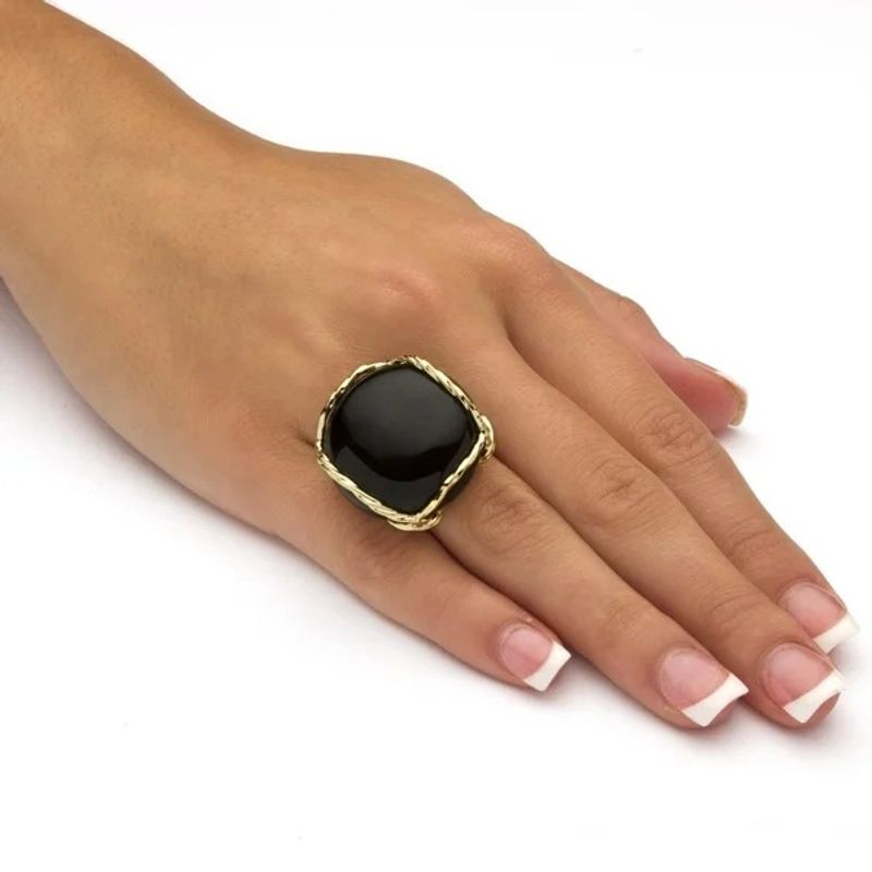 Exaggerated Geometric Alloy Inlay Obsidian Women's Rings