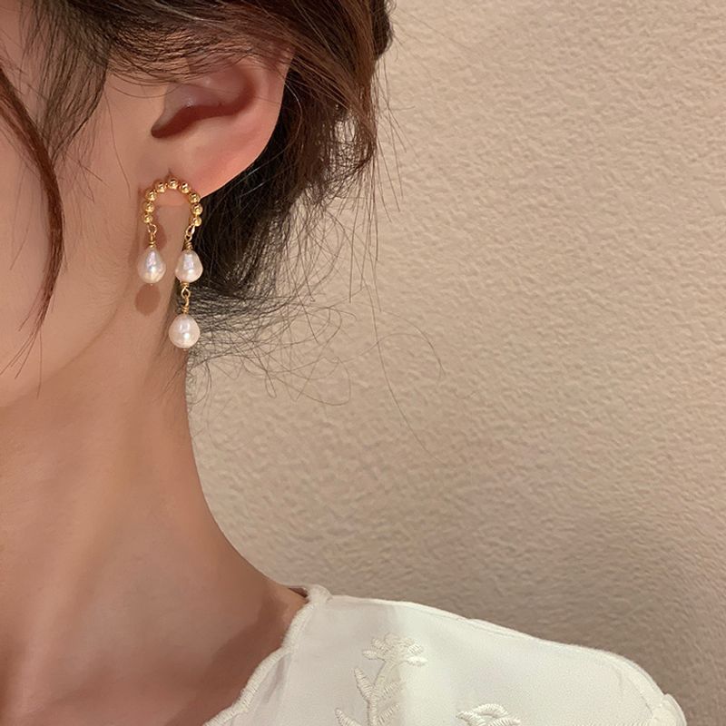 Elegant U Shape Alloy Plating Inlay Artificial Pearls Women's Drop Earrings