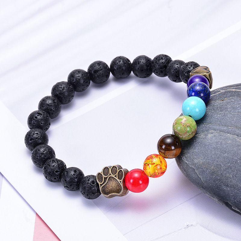 Casual Round Natural Stone Volcanic Rock Bracelets