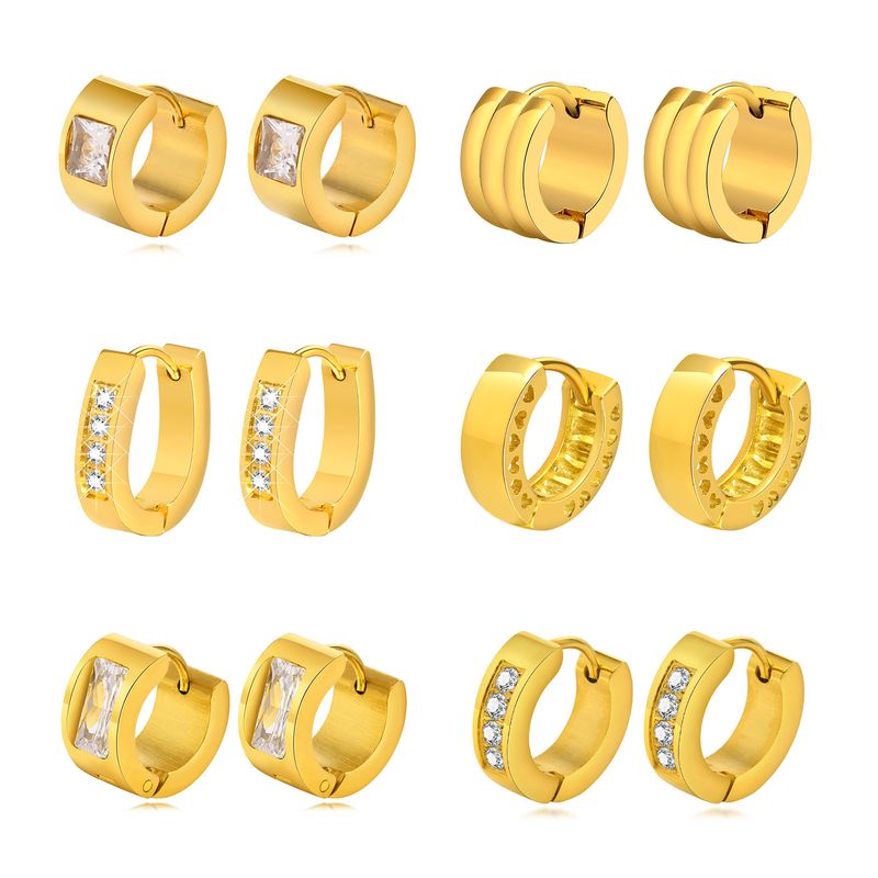 1 Pair Streetwear Solid Color Plating Inlay 201 Stainless Steel Zircon Gold Plated Hoop Earrings