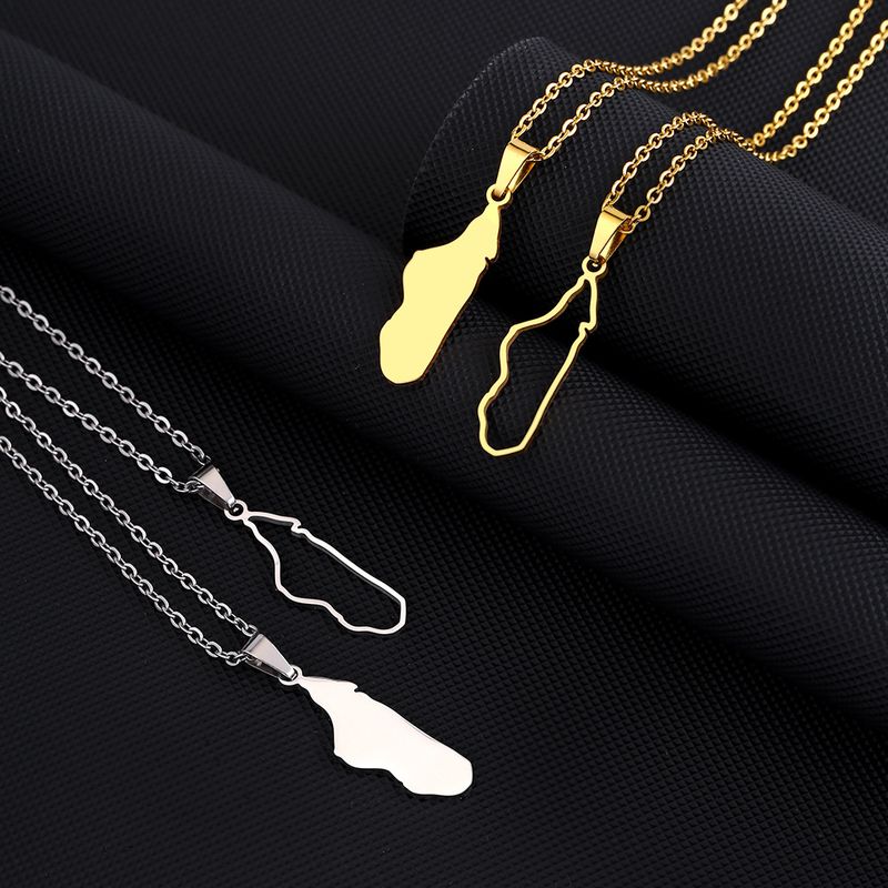 Stainless Steel 18K Gold Plated Ethnic Style Simple Style Plating Hollow Out Map None Pendant Necklace Long Necklace