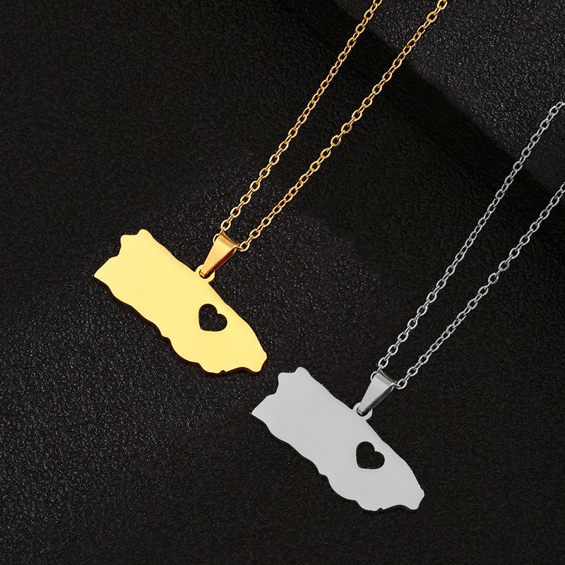 201 Stainless Steel 18K Gold Plated Modern Style Simple Style Plating Hollow Out Map Heart Shape None Pendant Necklace Long Necklace