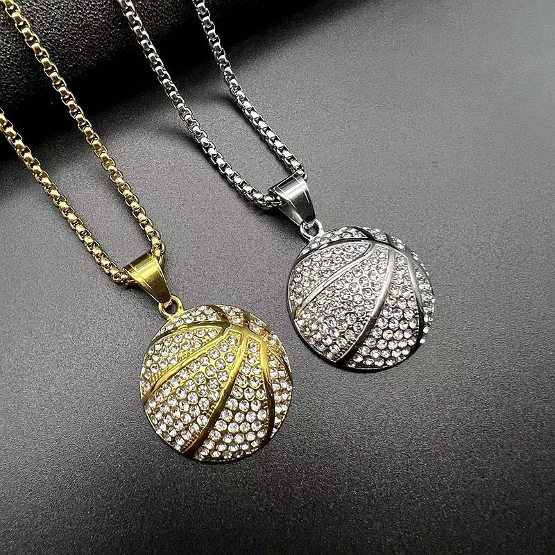 Hip-hop Basketball Stainless Steel Plating Inlay Artificial Diamond Unisex Necklace Necklace Pendant