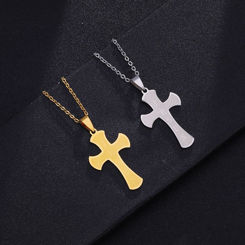 Stainless Steel 18K Gold Plated Casual Simple Style Plating Hollow Out Cross Letter None Pendant Necklace Long Necklace