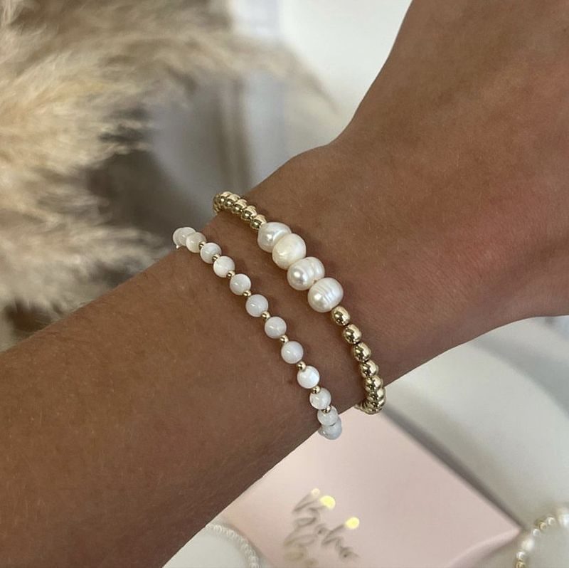 Style Simple Géométrique Perle D'eau Douce Acier Au Titane Placage Bracelets