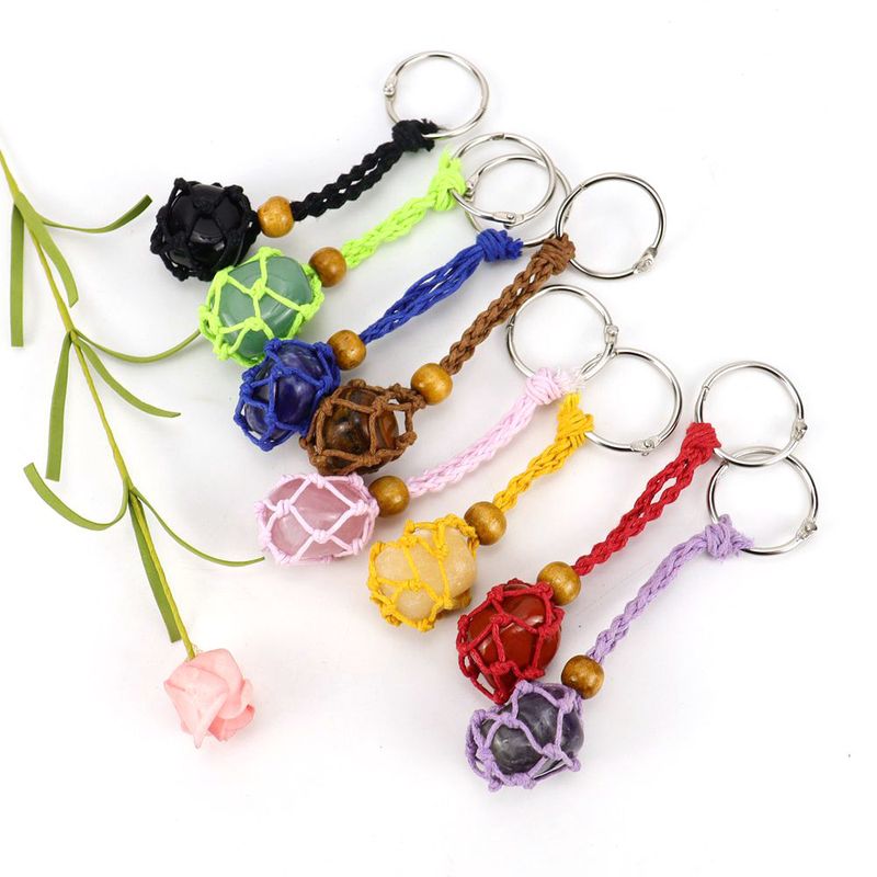 Classic Style Geometric Stainless Steel Natural Stone Cotton Thread Unisex Bag Pendant Keychain