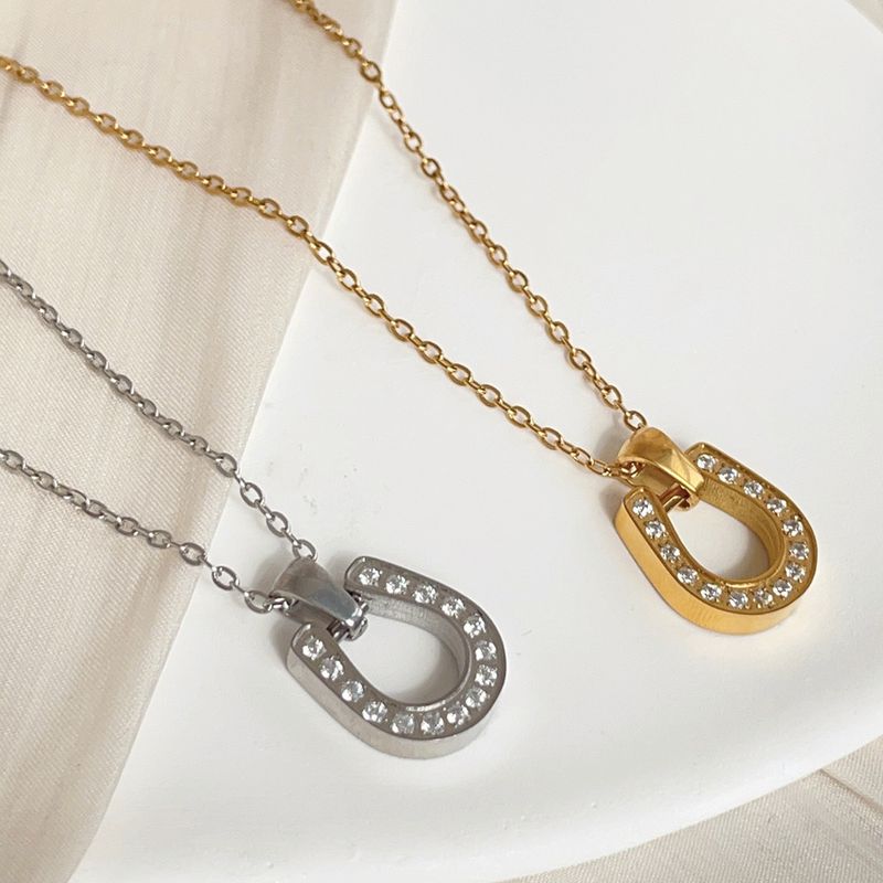 Ig Style Simple Style Horseshoe Titanium Steel Plating Inlay Zircon Pendant Necklace Long Necklace