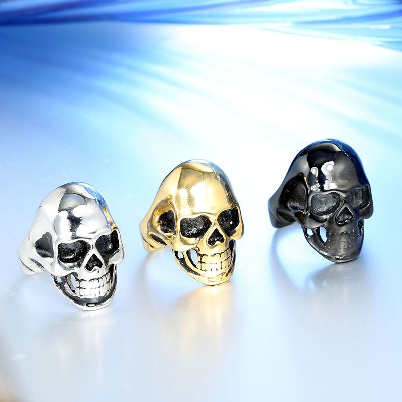 Hip-Hop Retro Skull Stainless Steel Polishing None 18K Gold Plated Rhodium Plated Unisex Rings