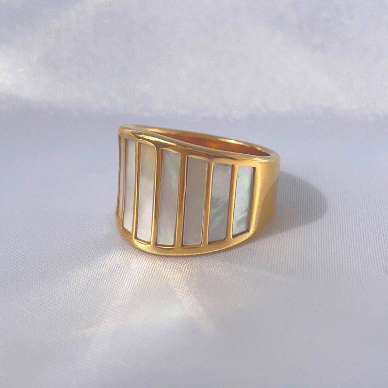 Exaggerated Simple Style Rectangle Titanium Steel Shell Wide Band Ring In Bulk
