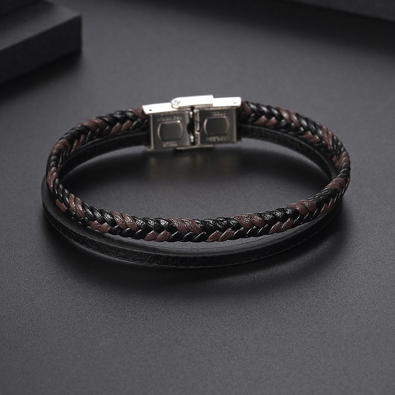 Classic Style Solid Color Leather Handmade Men's Bangle