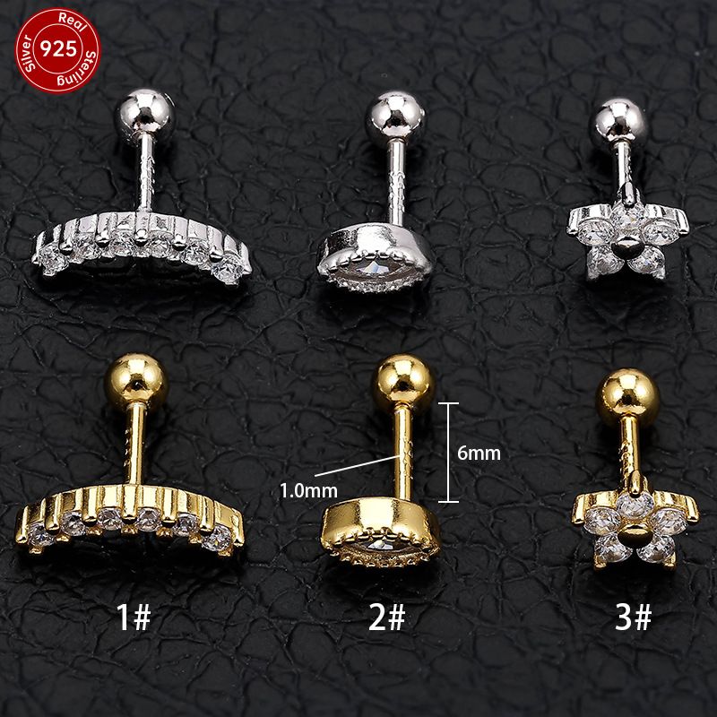 1 Pièce Hip Hop Vêtement De Rue Fleur Placage Incruster Argent Sterling Zircon Boucles D'oreilles