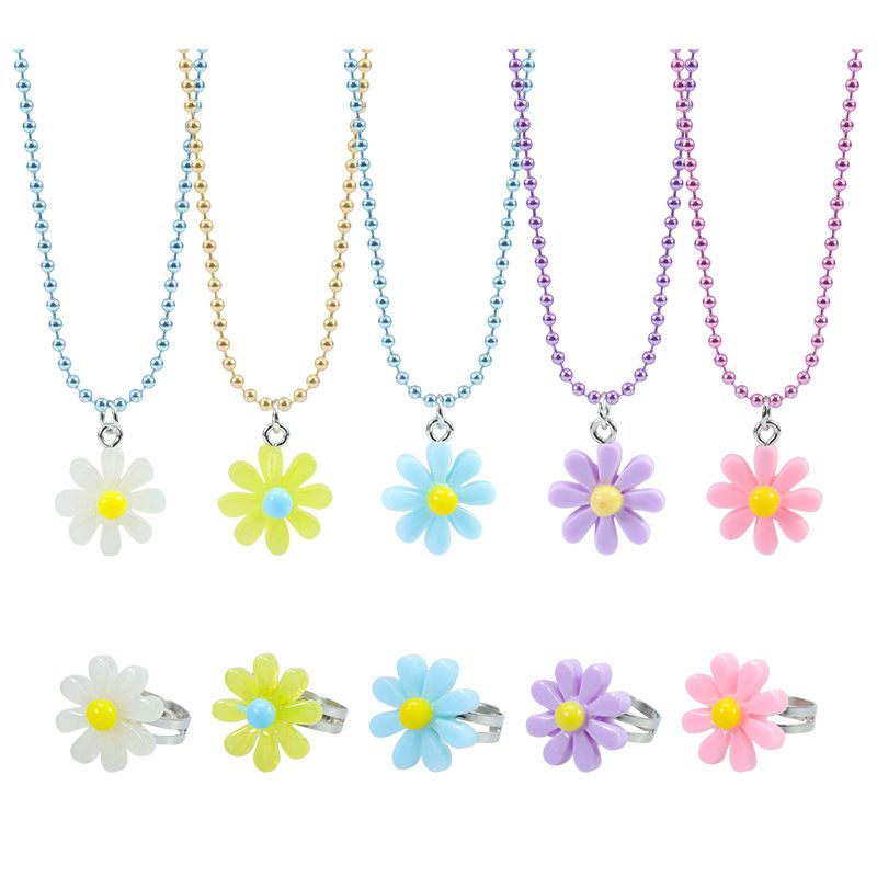 Cute Sweet Pastoral Flower Arylic Girl's Rings Necklace