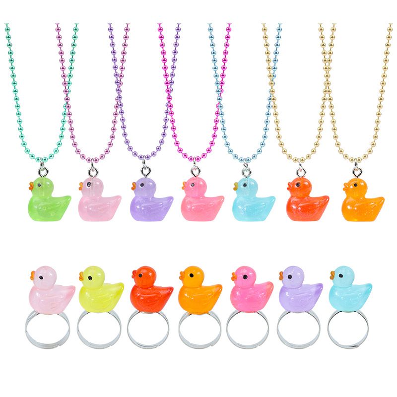 Cute Duck Plastic Resin Children Unisex Rings Necklace