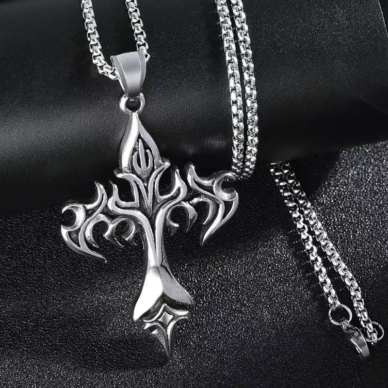 Punk Modern Style Cross Flame Stainless Steel Alloy Plating Men's Long Necklace