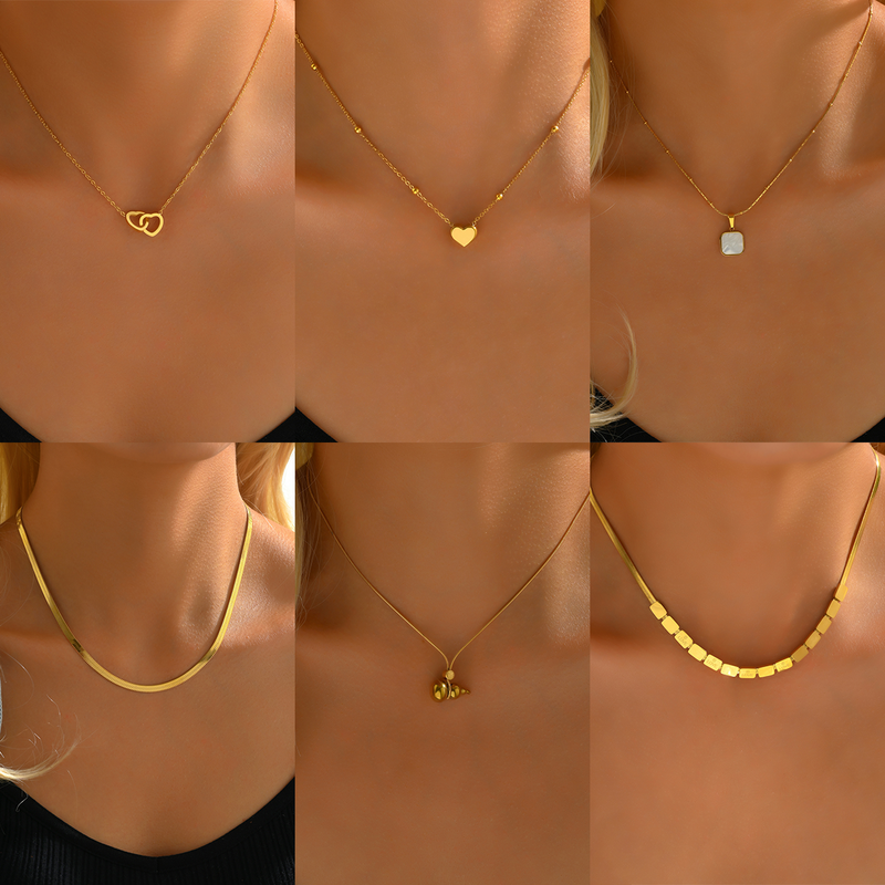 201 Edelstahl 18 Karat Vergoldet Einfacher Stil Überzug Inlay Brief Quadrat Herzform Hülse Halskette