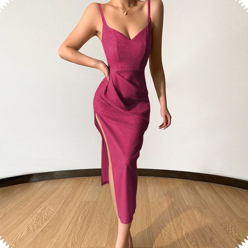 Women's Sheath Dress Strap Dress Slit Dress Basic Sexy Collarless Slit Ruched Sleeveless Solid Color Midi Dress Daily Party Date