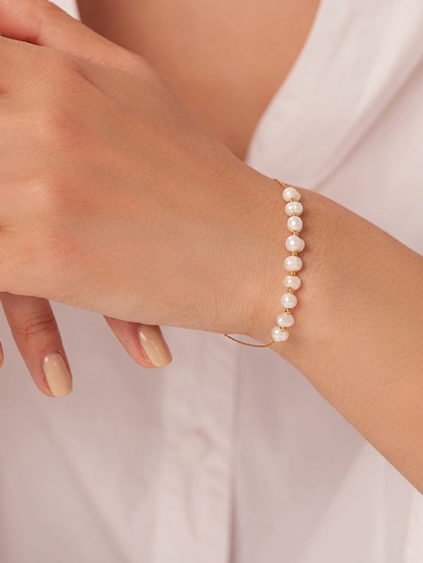 Bracelet De Chaîne En Or De Bijoux En Acier Inoxydable De Perle Géométrique Simple