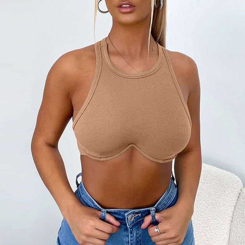 Women's Racerback Tank Tops Wrap Crop Top Tank Tops Backless Casual Basic Simple Style Solid Color