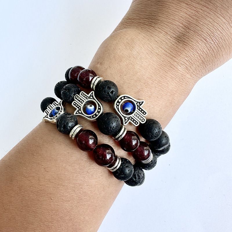 Retro Palm Eye Volcanic Rock Bracelets