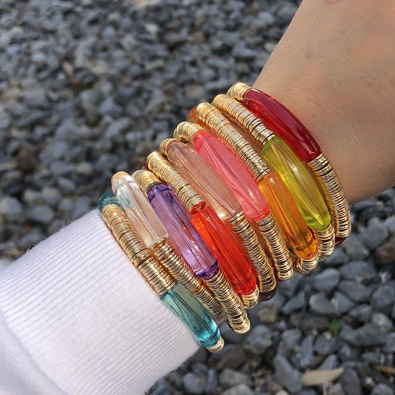 Casual Vacaciones Ronda Bloque De Color Arílico Metal Venta Al Por Mayor Pulsera