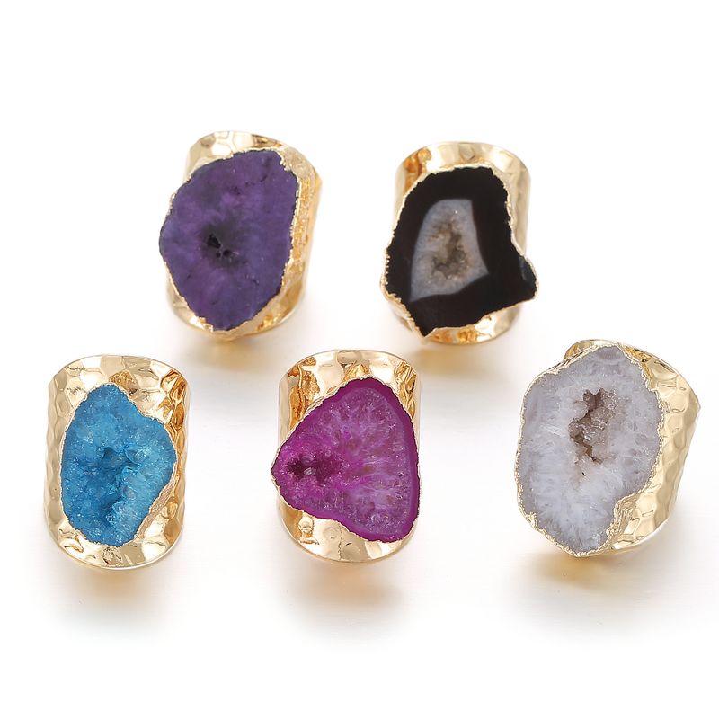 Classic Style Commute Color Block Agate Artificial Gemstones Rings In Bulk