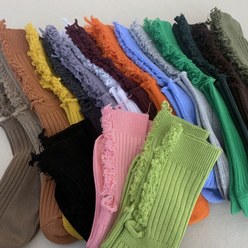 Women's Basic Solid Color Cotton Jacquard Crew Socks A Pair