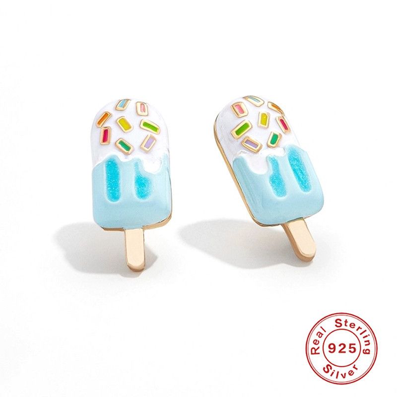 1 Pair Simple Style Ice Cream Enamel Sterling Silver Ear Studs